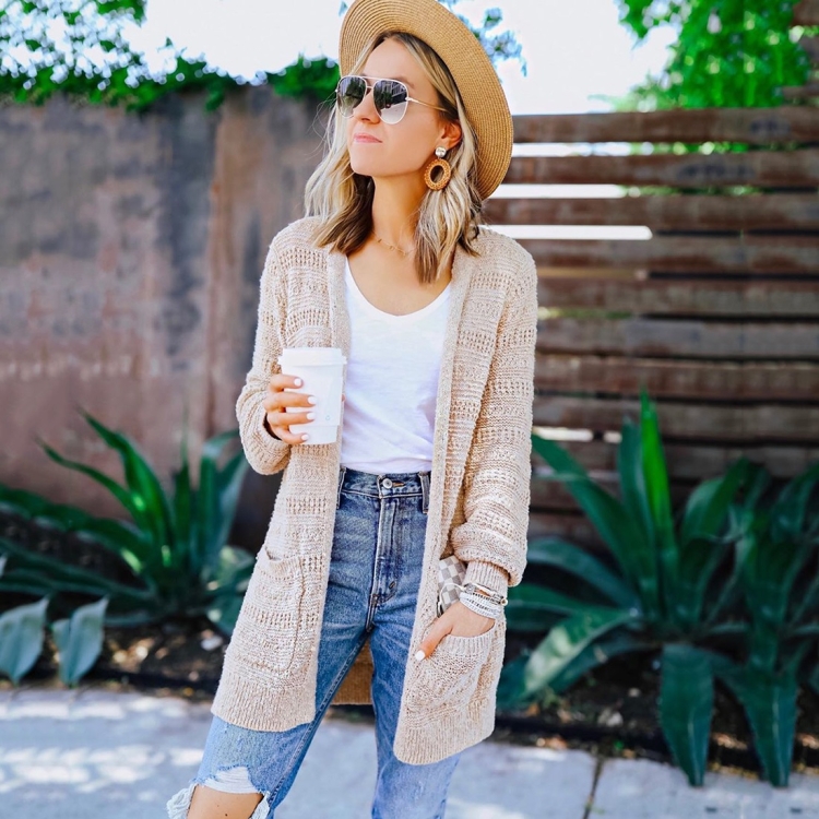 

Early Autumn Commuter Loose Knit Cardigan Sweater Jacket (Color:Beige Size:L)
