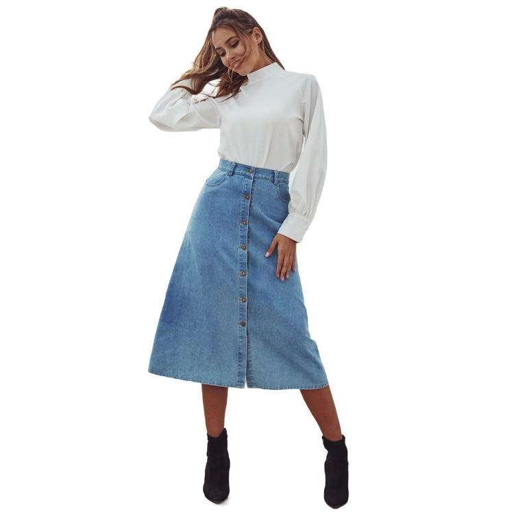 

High Waist Slim Denim Skirt (Color:Blue Size:XS)
