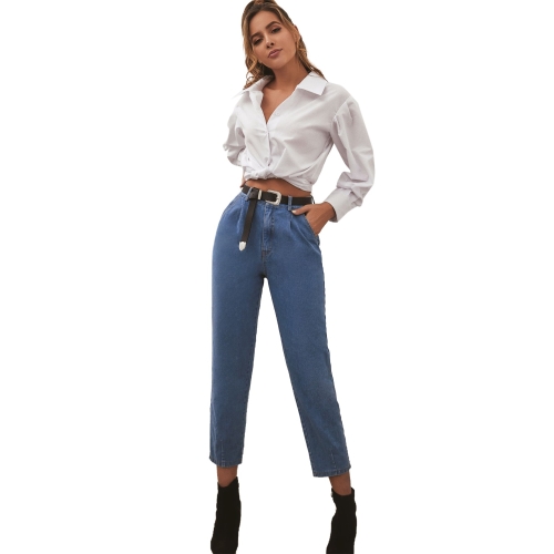 

Casual All-match High Waist Denim Trousers (Color:Blue Size:XS)