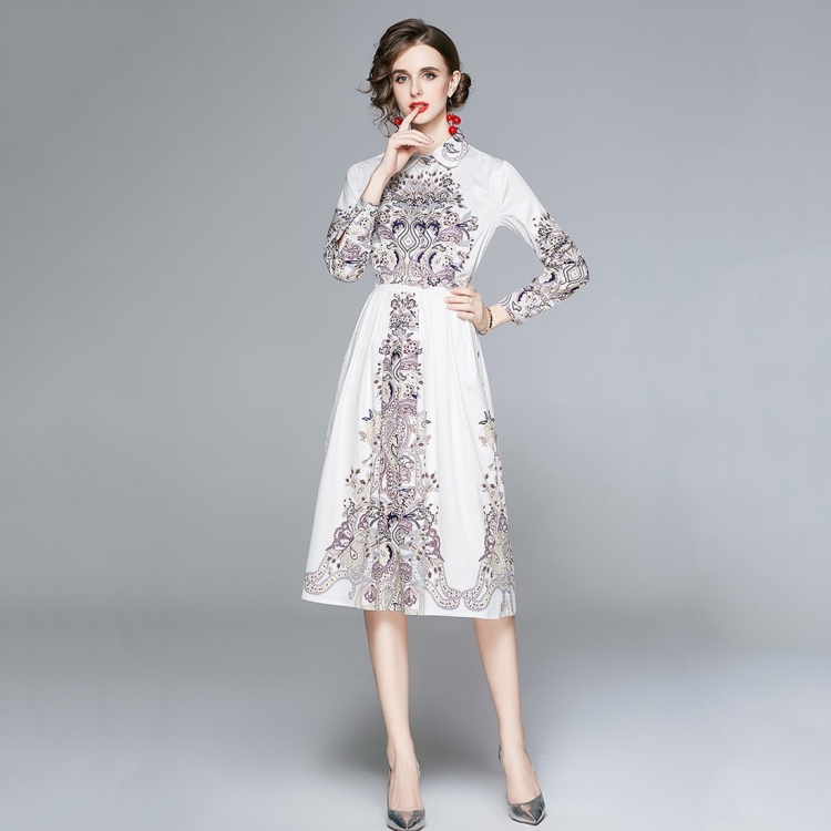 

Fashion Lapel Print All-match Skirt (Color:Decor Size:S)