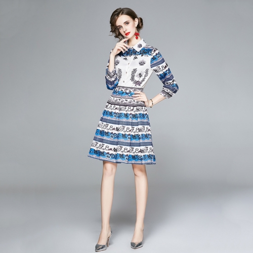

Lapel Print Fashion All-match Elegant Skirt (Color:Decor Size:M)