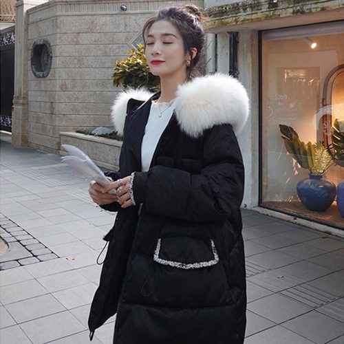 

Sweet Little Fragrance Is Thinner Plush Hooded Jacket Down Jacket Cotton Coat (Color:Black Size:S)