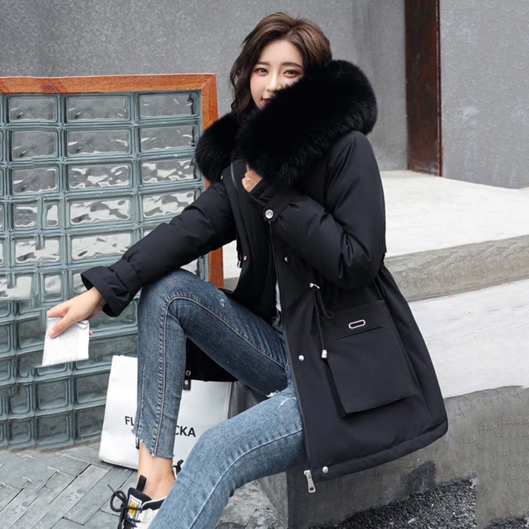 

Down Jacket, Cotton-padded Jacket, Lamb Hair Liner, Overcoming The Waist Thickened Jacket (Color:Black Size:M)