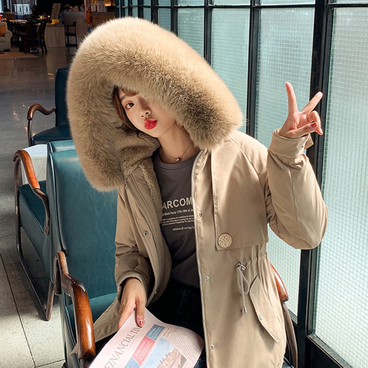 

Large Fur Collar Down Jacket Parker Coat Loose Coat (Color:Khaki Size:L)