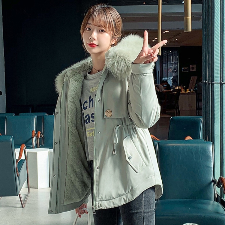 

Large Fur Collar Down Jacket Parker Coat Loose Coat (Color:Bean green Size:M)