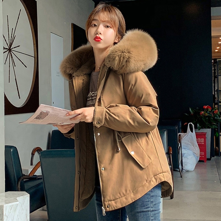 

Large Fur Collar Down Jacket Parker Coat Loose Coat (Color:Brown Size:XL)