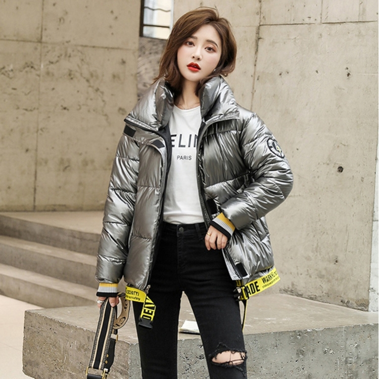 

Down Jacket Cotton Jacket Thickened Bright Face Student Small Stand-up Collar Was Thin Cotton Jacket (Color:Silver Grey Size:L)