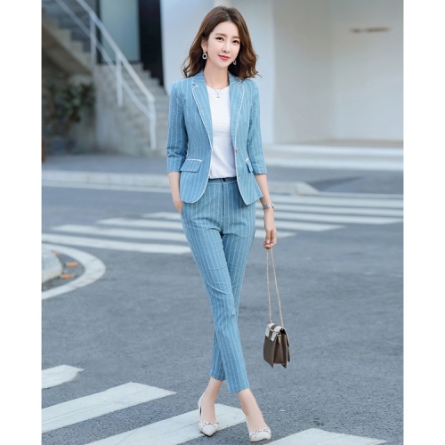 

Simple Fashion Suit + Slim Trousers Two-piece Suit (Color:Blue Size:S)