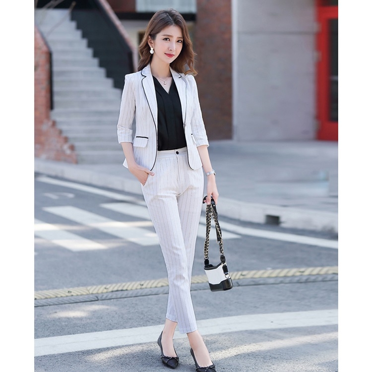 

Simple Fashion Suit + Slim Trousers Two-piece Suit (Color:White Size:L)