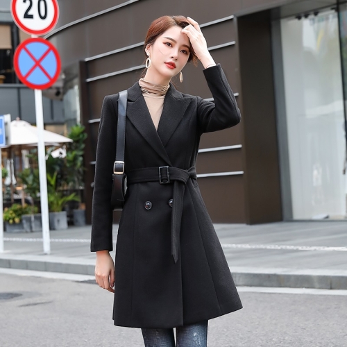 

Suit Tie Waistband Waist Slit Windbreaker Trench Coat Long Cardigan Jacket (Color:Black Size:S)