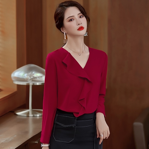 

Fashion Casual Suit Bottoming V-neck Shirt (Color:Red Size:S)