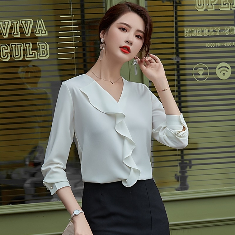 

Fashion Casual Suit Bottoming V-neck Shirt (Color:White Size:XL)