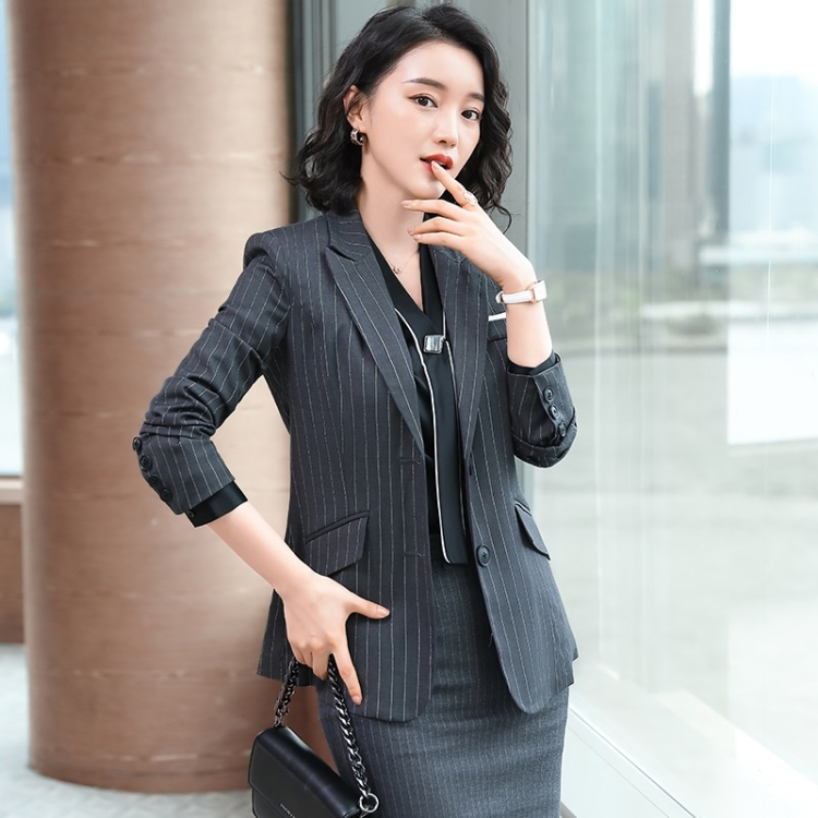 

Business Wear Fashion Casual Suit Work Clothes Suit, Style: Coat + Pants + Skirt (Color:Grey Size:S)