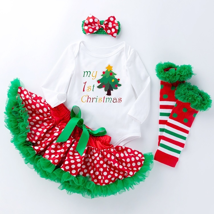 

Baby Christmas Long Sleeve Cartoon Romper Net Gauze Tutu Set (Color:Christmas Tree Size:73)