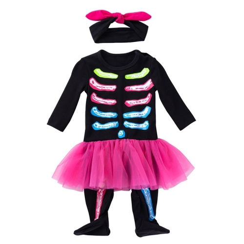 

Halloween Long-sleeved Skull Costume Childrens Clothing Infant Baby Clothes One-piece Group Costume (Color:Black Size:59)