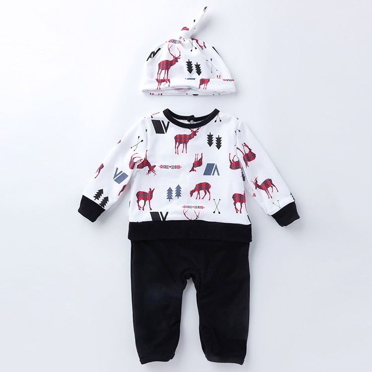 

Two-piece Baby Long-sleeved Cartoon Print Jumpsuit Hat (Color:Black Size:59)