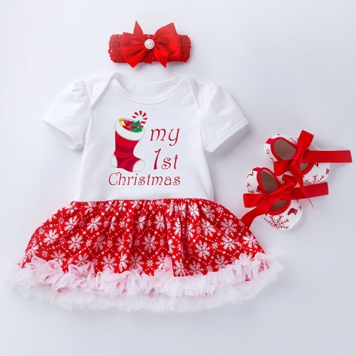 

Baby Short-sleeved Cartoon Print Dress Shoes Three-piece Set (Color:Christmas Stocking Size:66)