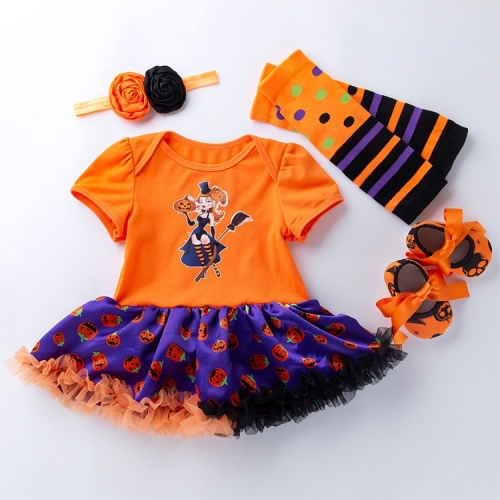 

Halloween Baby Short-sleeved Cartoon Print Romper Dress Baby Mesh Dress Tutu Skirt (Color:Pumpkin Witch Size:59)