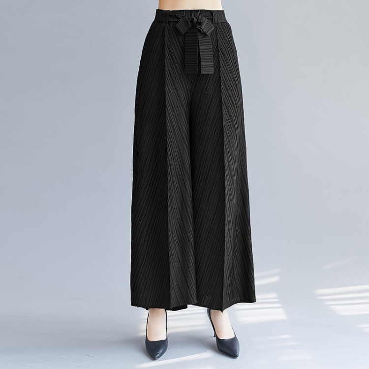 

Pleated Casual Pants Show Thin Temperament Stretch Wide-leg Pants (Color:Black Size:Free Size)