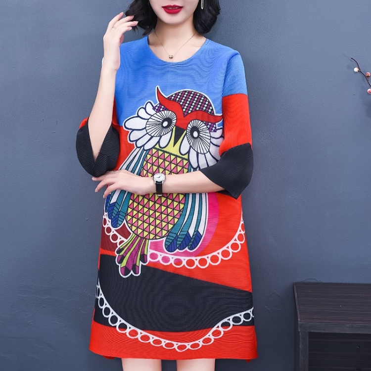 

Pleated Loose Large Size Mid-length Printed Dress (Color:Red Size:Free Size)