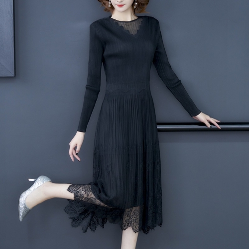 

Lace Dress Female Mesh Stitching Tight-fitting High-waisted Slim Long Skirt (Color:Black Size:Free Size)