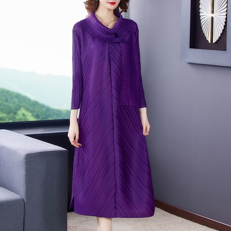 

Spliced Stand-up Collar Loose Thin Large Size Dress (Color:Purple Size:Free Size)