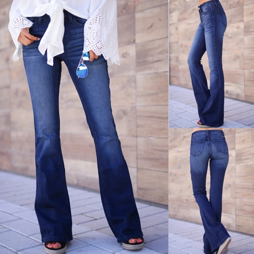 

Women Fashion Boot Cut Pant Jeans (Color:Dark Blue Size:S)