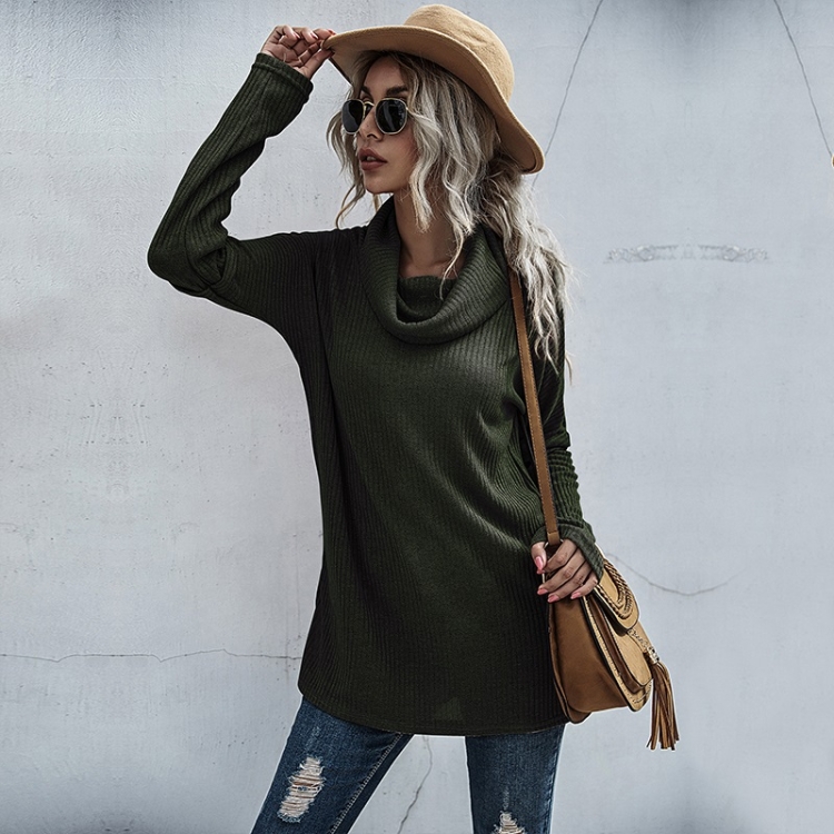 

Stacked Collar Casual Mid-length Sweater Loose Wild Sweater (Color:Army Green Size:S)