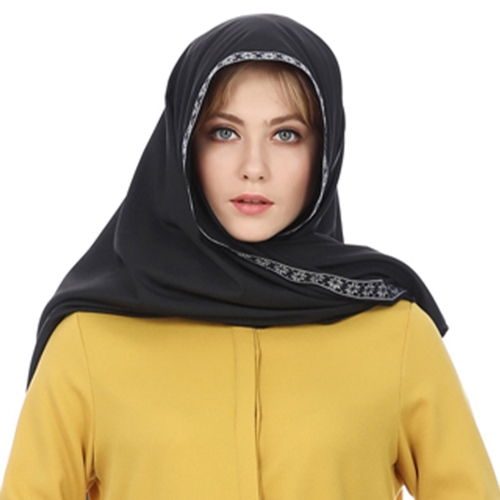 

Women Muslim Ribbon Hijab Head Long Scarf (Color:Black Size:Free Size)