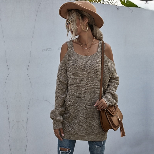 

Strapless Mid-length Sweater Loose Strap Sweater (Color:Khaki Size:M)