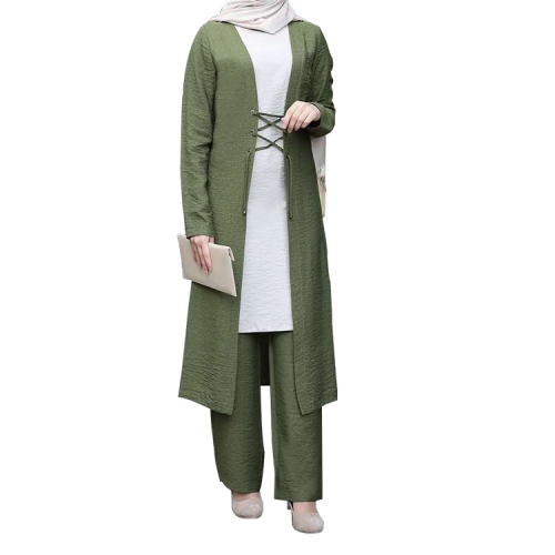 

3 In 1 Women Muslim Lacing Top Pants Suit (Color:Green Size:XXL)