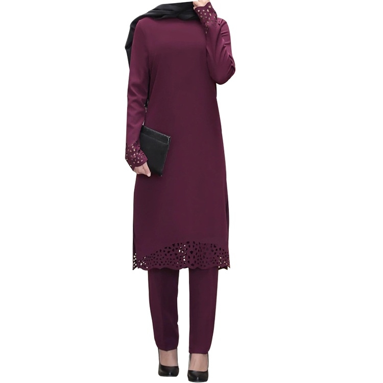 

Women Muslim Dress Pants Suit (Color:Wine Red Size:M)