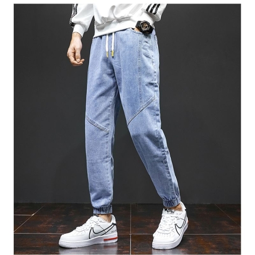 

Cropped Elastic Waist Jeans (Color:Blue Size:M)