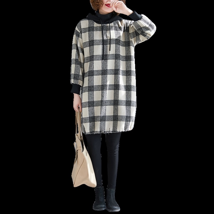 

Loose Mid-length Hooded Fake Two-piece Sweater Dress (Color:Beige Size:L)