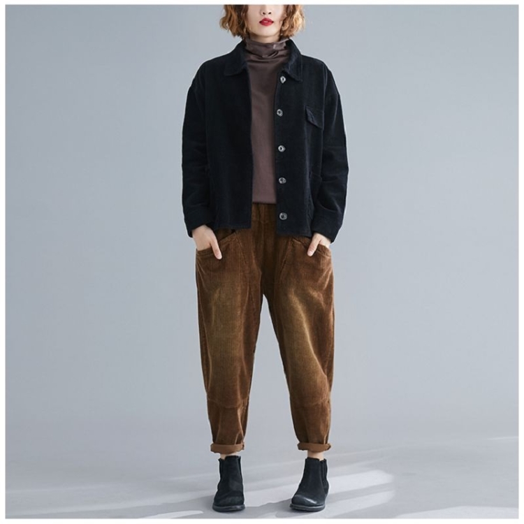 

Women Casual Loose Retro Jacket Corduroy Short Coat (Color:Black Size:Free Size)