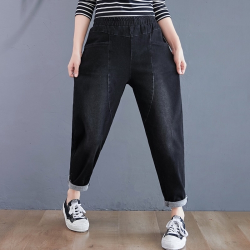 

Women Slim Plus Size Pants Loose Wide Leg Jeans (Color:Black Size:M)