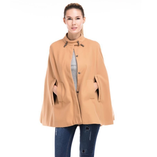 

Women Woolen Stand-up Collar Sleeveless Cloak Trench Coat (Color:Khaki Size:XL)