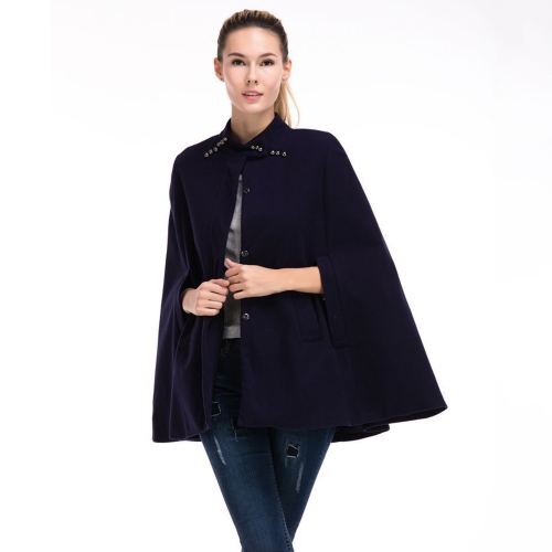 

Women Woolen Stand-up Collar Sleeveless Cloak Trench Coat (Color:Navy Blue Size:M)