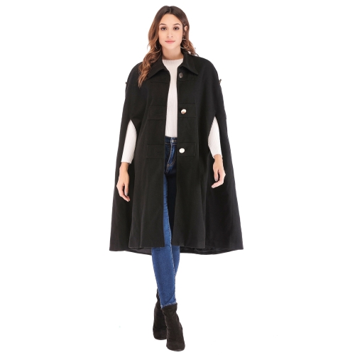 

Women Mid-length Woolen Sleeveless Cloak Overcoat (Color:Black Size:M)