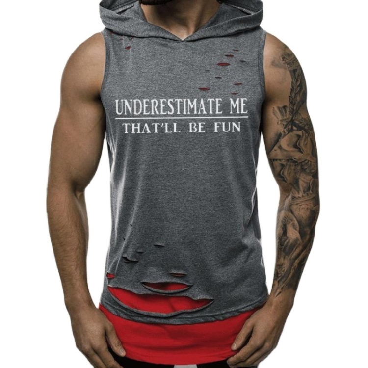 

Fake Two Sets Of Hooded Sleeveless Vest Breathable Sports Sweatshirt (Color:Gray Size:L)