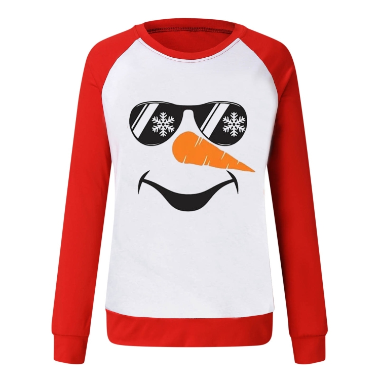 

Christmas Print Round Neck Color Block Long-sleeved Bottoming Shirt (Color:Glasses Size:S)