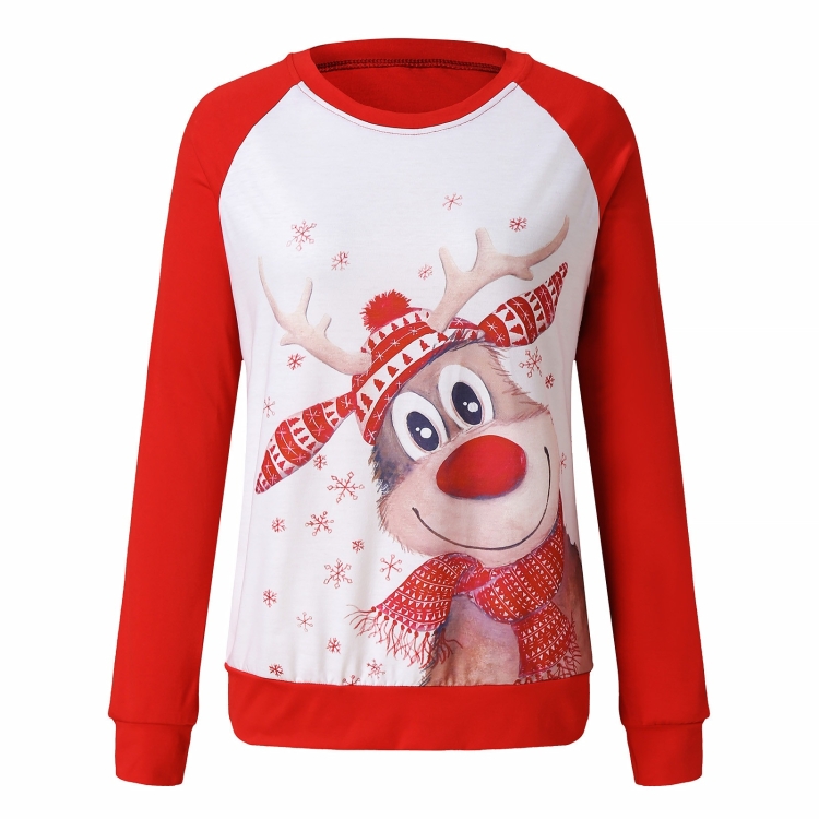 

Christmas Print Round Neck Color Block Long-sleeved Bottoming Shirt (Color:Hooded Fawn Size:M)