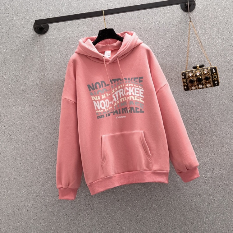 

Letter Print Hooded All-match Plus Velvet Sweatshirt (Color:Pink Size:XXXXL)
