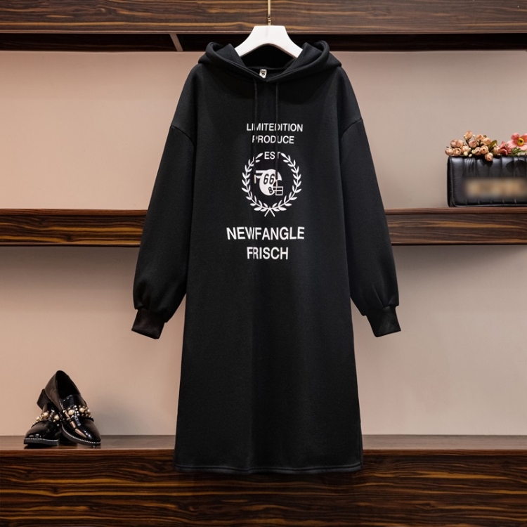 

All-match Loose-fitting Hooded Plus Fleece Mid-length Sweatshirt (Color:Black Size:XL)