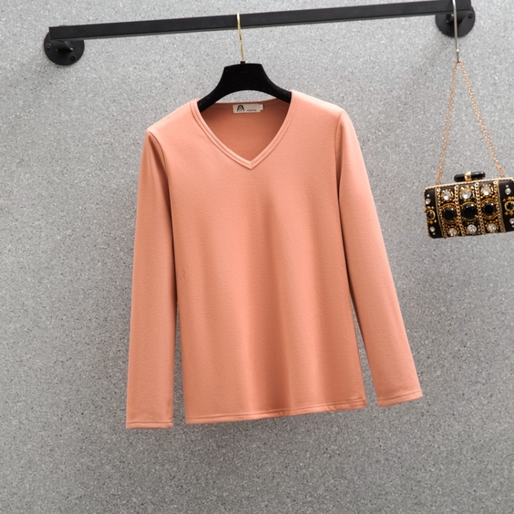 

Double-faced Velvet Padded V-neck Long-sleeved Bottoming Shirt (Color:Pink Size:XXXL)