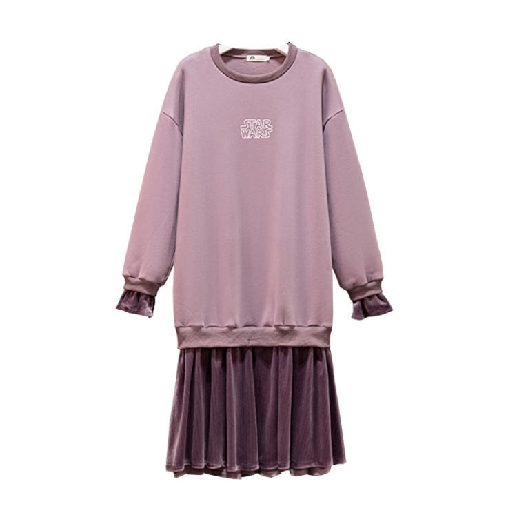 

Stitching Round Neck Plus Velvet Mid-length Sweater Dress (Color:Light Purple Size:L)