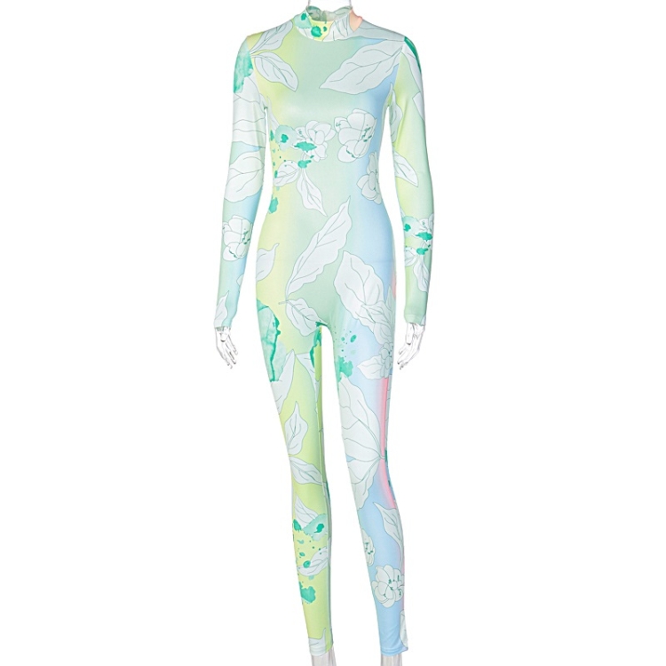 

Printed Long-sleeved Skinny Hip-lifting Sports Jumpsuit (Color:Green Size:S)