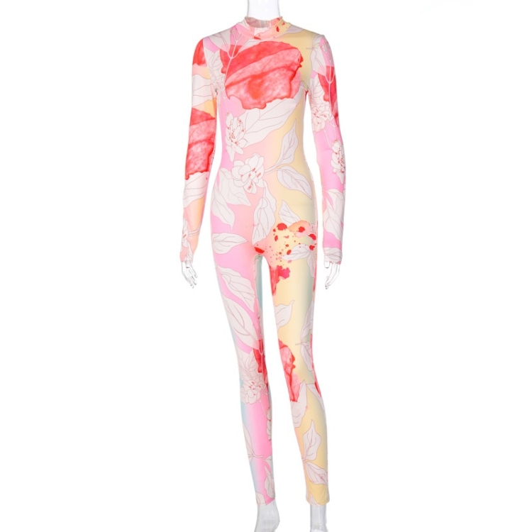 

Printed Long-sleeved Skinny Hip-lifting Sports Jumpsuit (Color:Color Size:L)