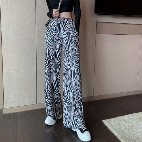 

Zebra Texture Print Fashion Casual Elastic Waist Wide-leg Pants (Color:Black Size:S)