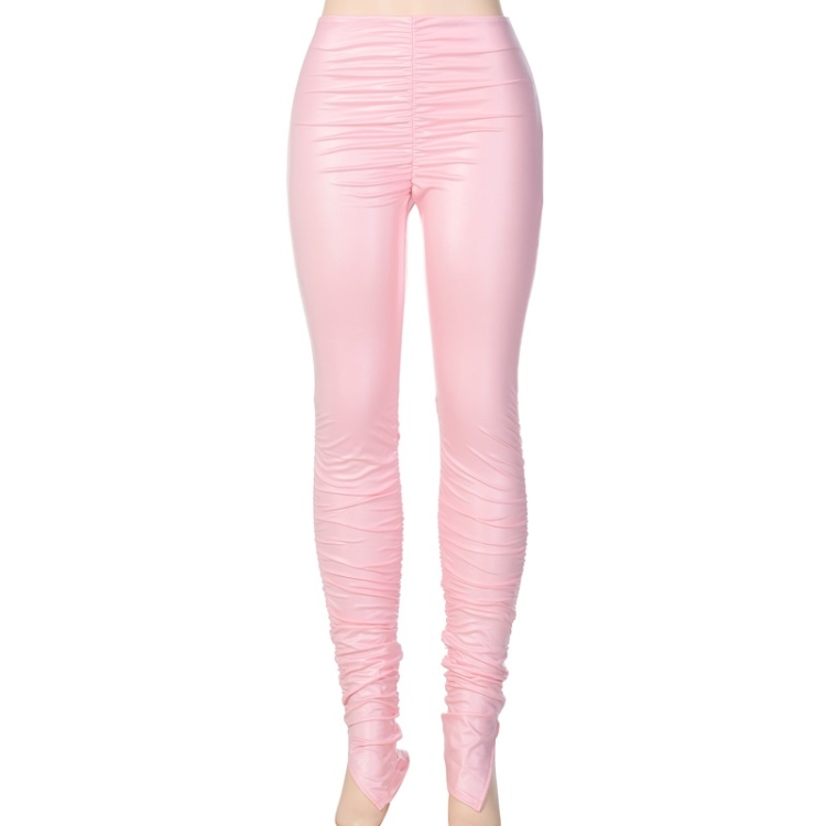 

Split Pleated Pencil Leggings (Color:Pink Size:S)